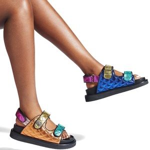 KURT GEIGER Orson Quilted Leather Platform Slingback Sandals Sz 7 Rainbow